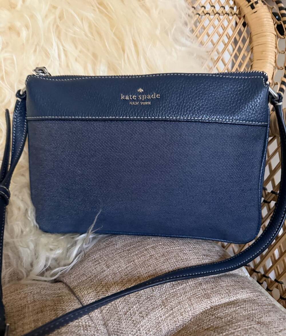 Kate Spade New York Navy Blue Denim and Leather Crossbody Bag